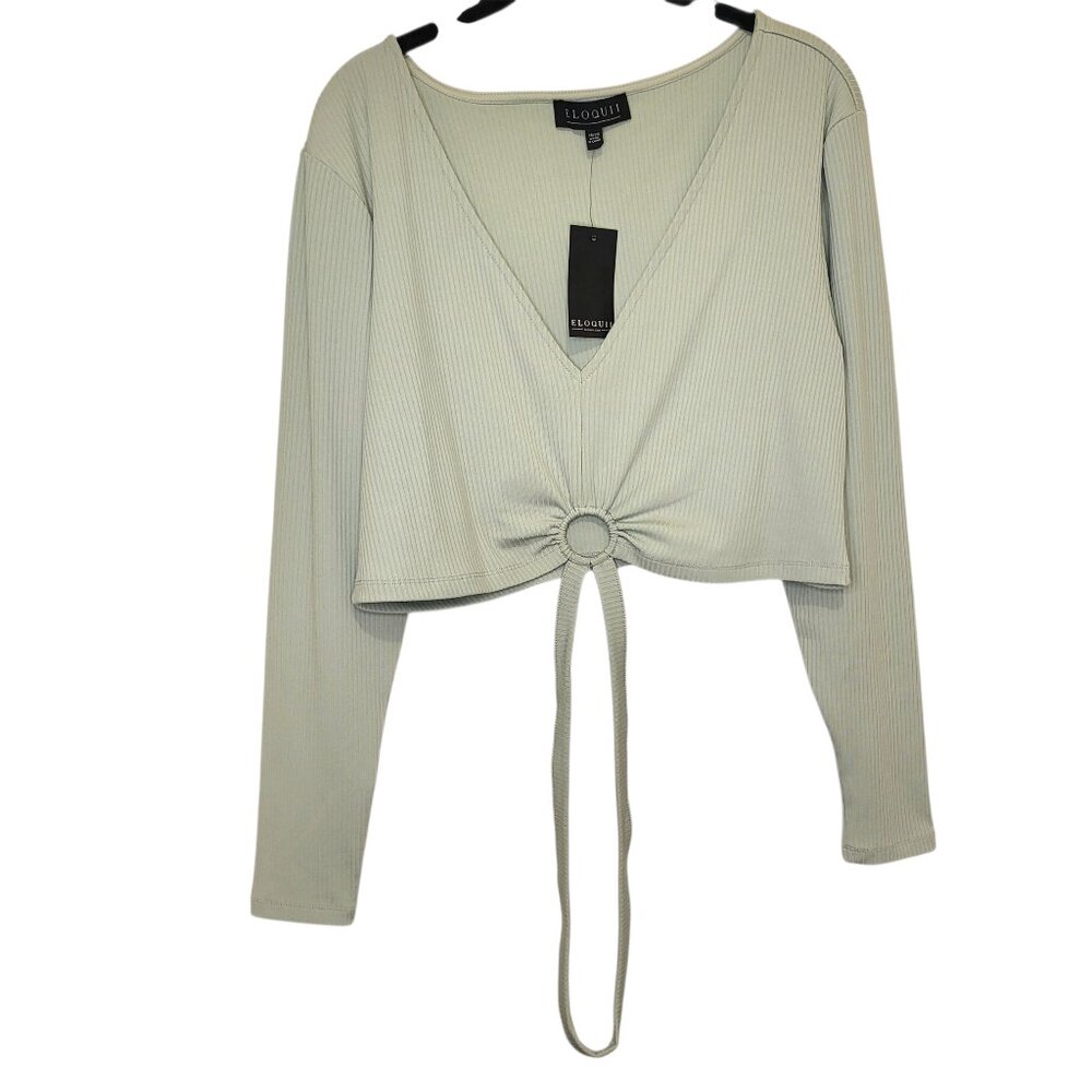 NWT Women's Eloquii Long Sleeve Light Green Mint Ribbed Casual Crop Top Sz 18/20